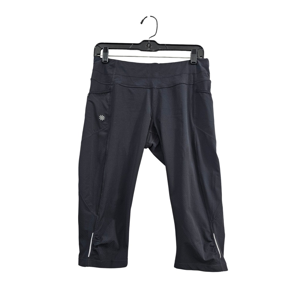 Athleta Capri Leggings Womens M Black Solid Pockets Reflective Running Yoga Crop